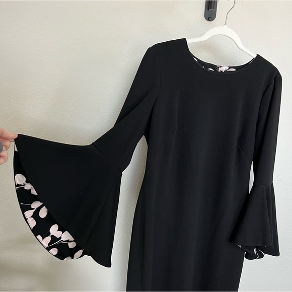 Liz Claiborne size 10 little black dress with floral lining bell sleeve (182) - Picture 3 of 7